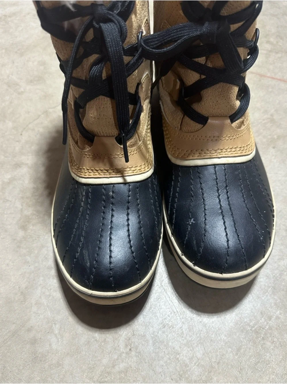 SOREL Tivoli Insulated Two-Tone Waterproof Boots in Tan and Black